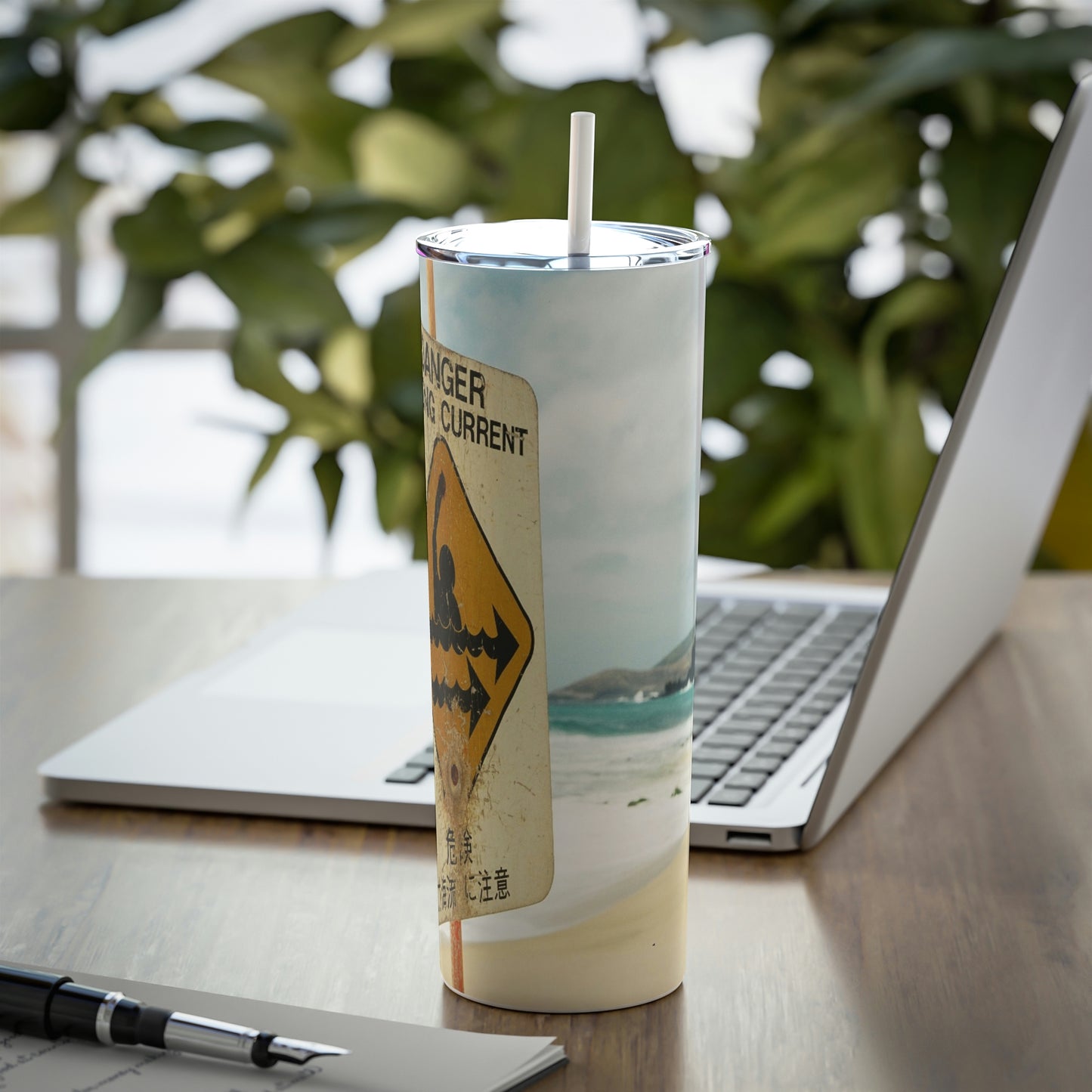 Danger Strong Current - Skinny Steel Tumbler with Straw, 20oz
