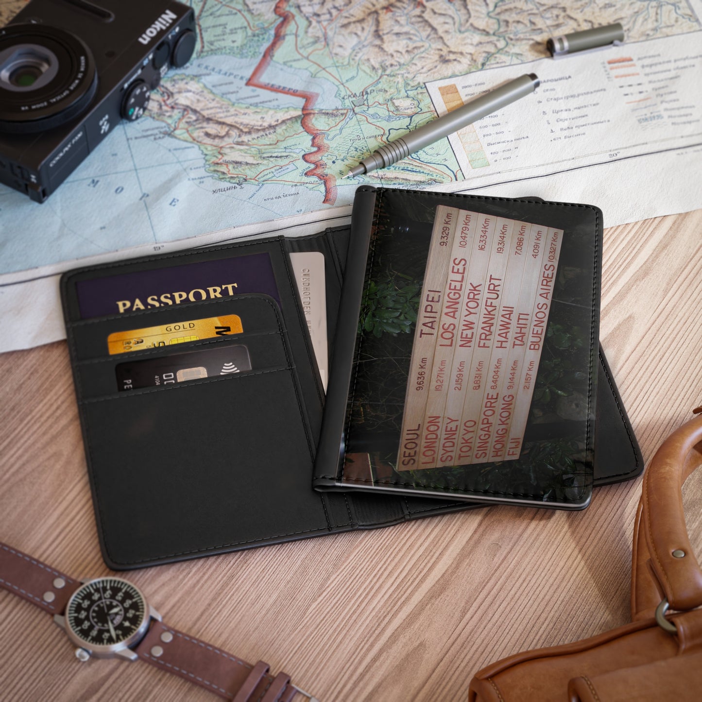 Passport Cover - Vintage Travel Board Design (Cities: Taipei, Los Angeles, New York, etc.)