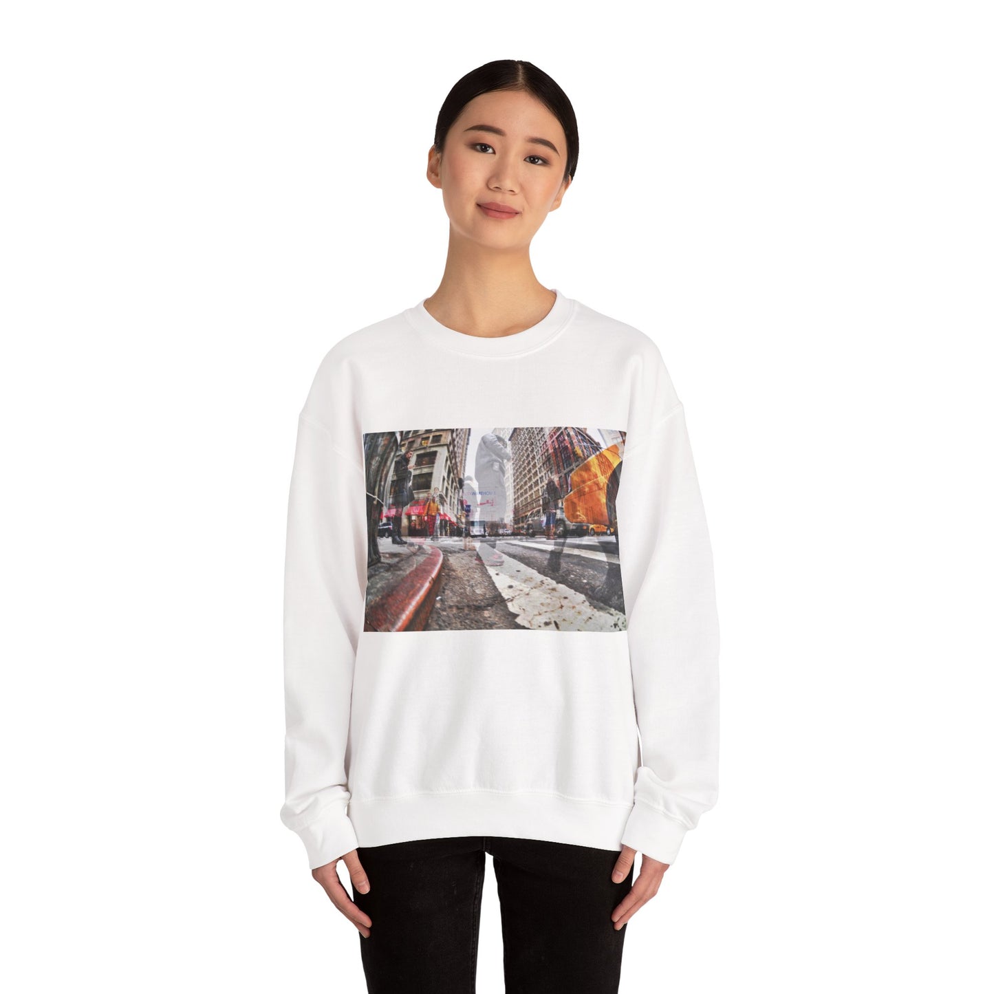 City Street Photo Crewneck Sweatshirt – Urban Rainy Day Graphic Sweatshirt