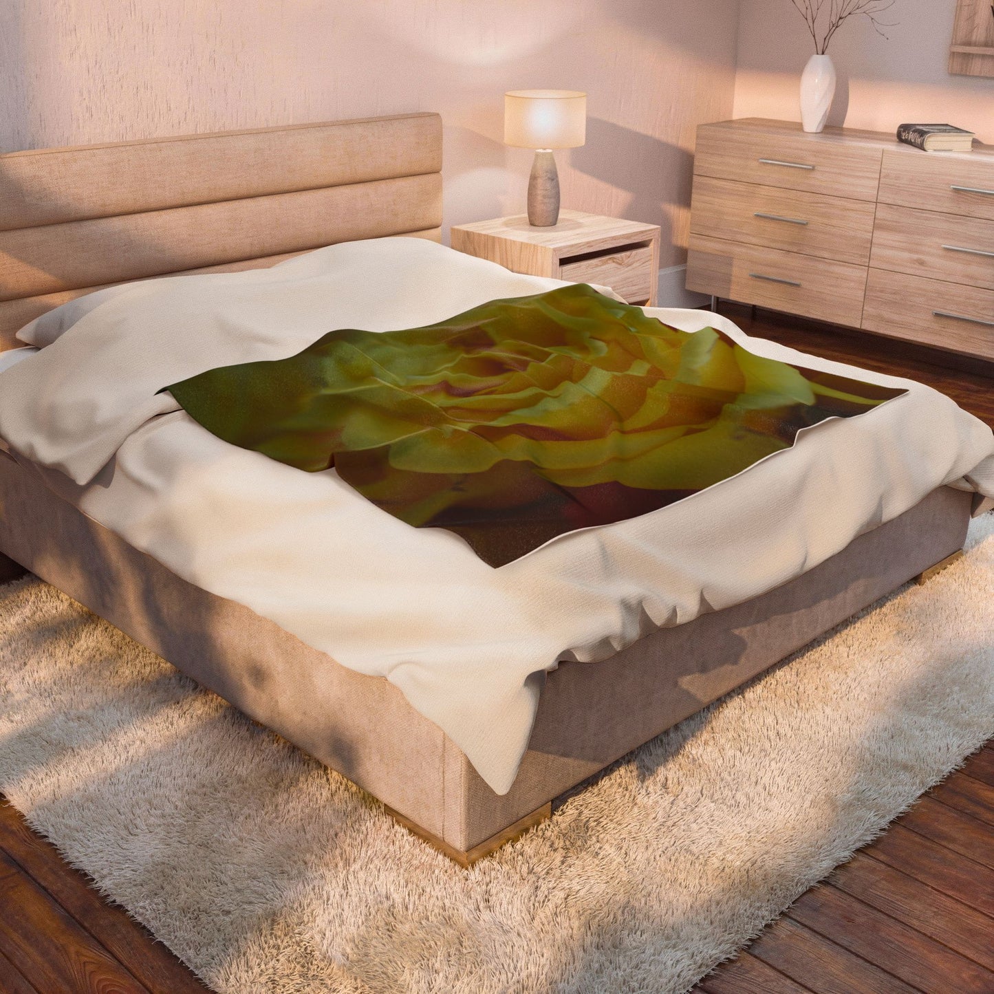 Yellow Rose Velveteen Plush Blanket – Soft Floral Throw for Home, Gift, Mother's Day