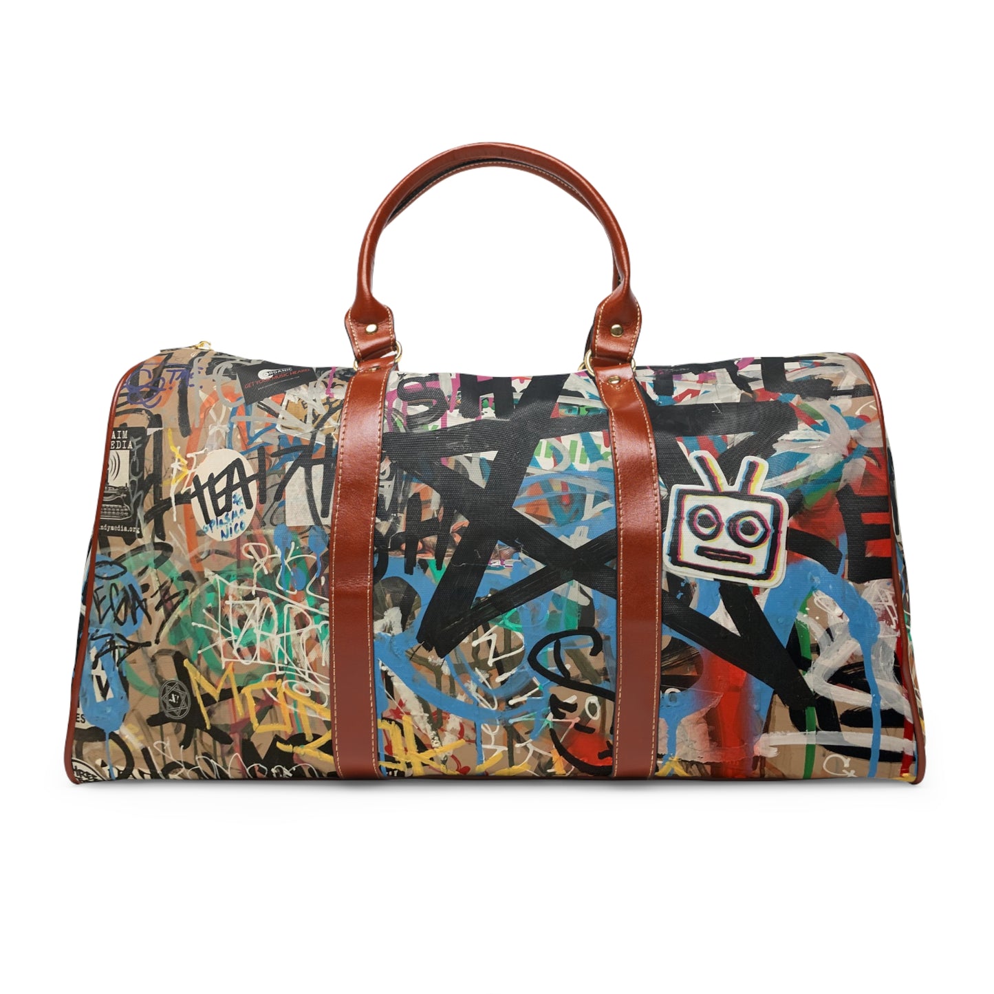 New York New York Graffiti-Print Waterproof Travel Bag — Urban Street Art Weekender Duffel