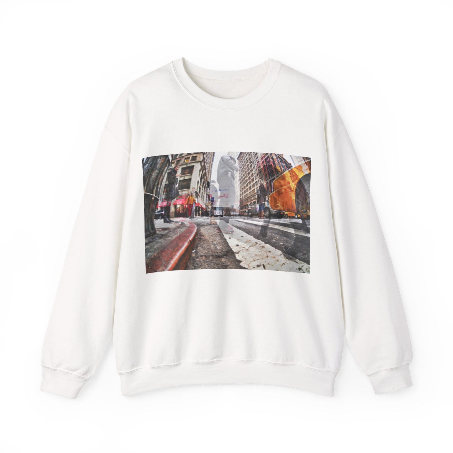 City Street Photo Crewneck Sweatshirt – Urban Rainy Day Graphic Sweatshirt