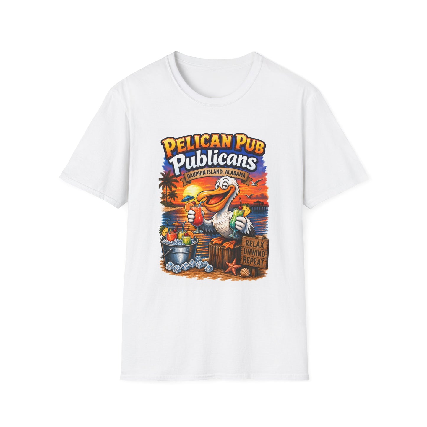 Pelican Pub Publicans T-Shirt | Dauphin Island Alabama Beach Bar Tee