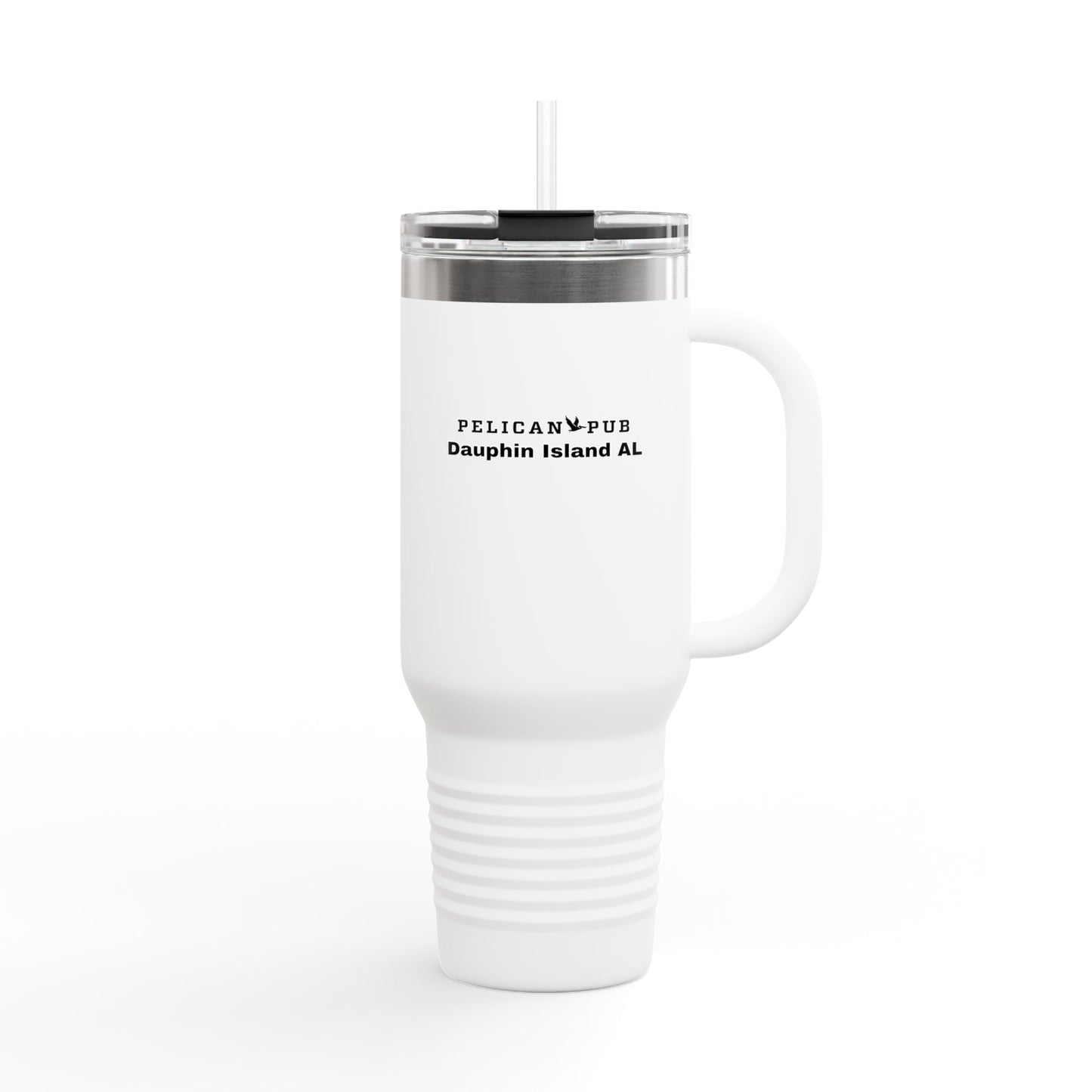 Pelican Pub Dauphin Island 40oz Insulated Travel Mug — Large Stainless Tumbler with Straw & Handle