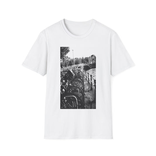 Amsterdam Canal Bike Photo T-Shirt — Black & White Urban Travel Tee