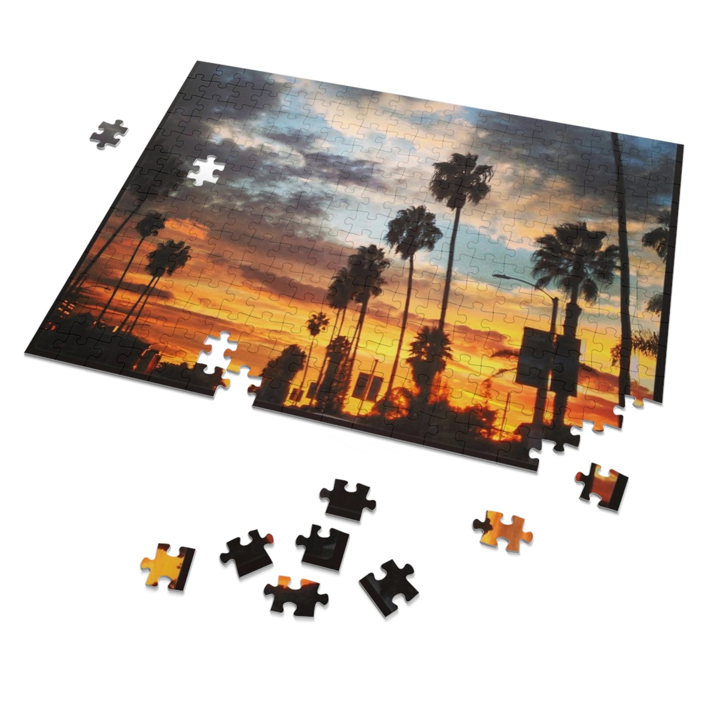 Sunset Palm Trees Jigsaw Puzzle (with Tin) — 252-Piece Scenic Puzzle Gift