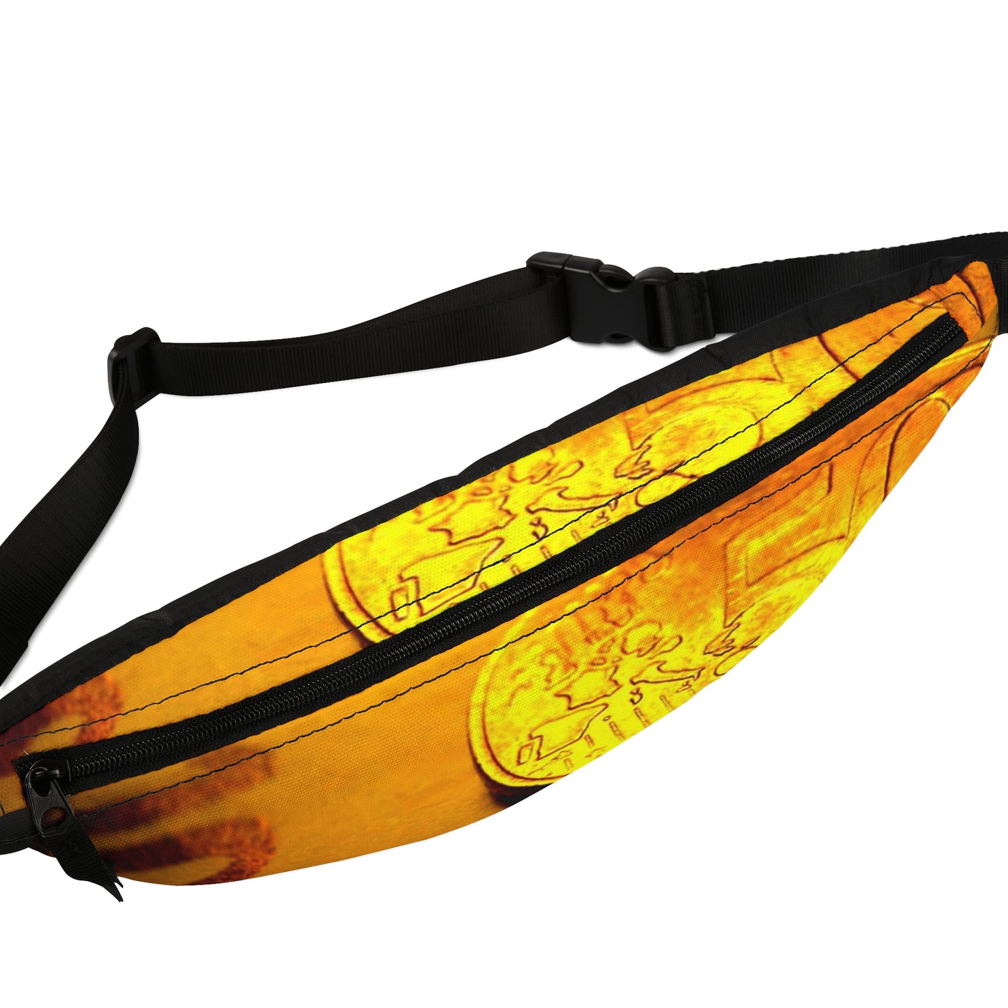 Coin Stack Fanny Pack — Retro Gold Coin Print Waist Bag for Travel & Festivals