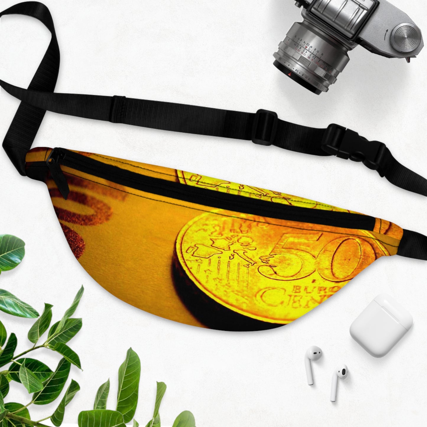 Coin Stack Fanny Pack — Retro Gold Coin Print Waist Bag for Travel & Festivals