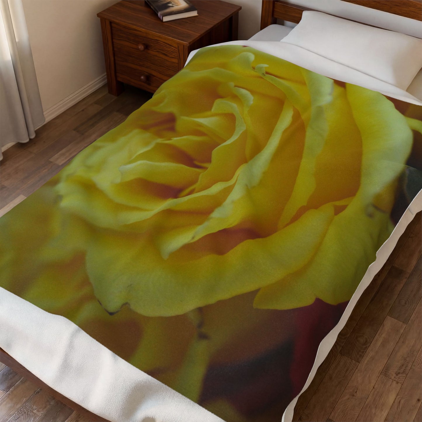 Yellow Rose Velveteen Plush Blanket – Soft Floral Throw for Home, Gift, Mother's Day