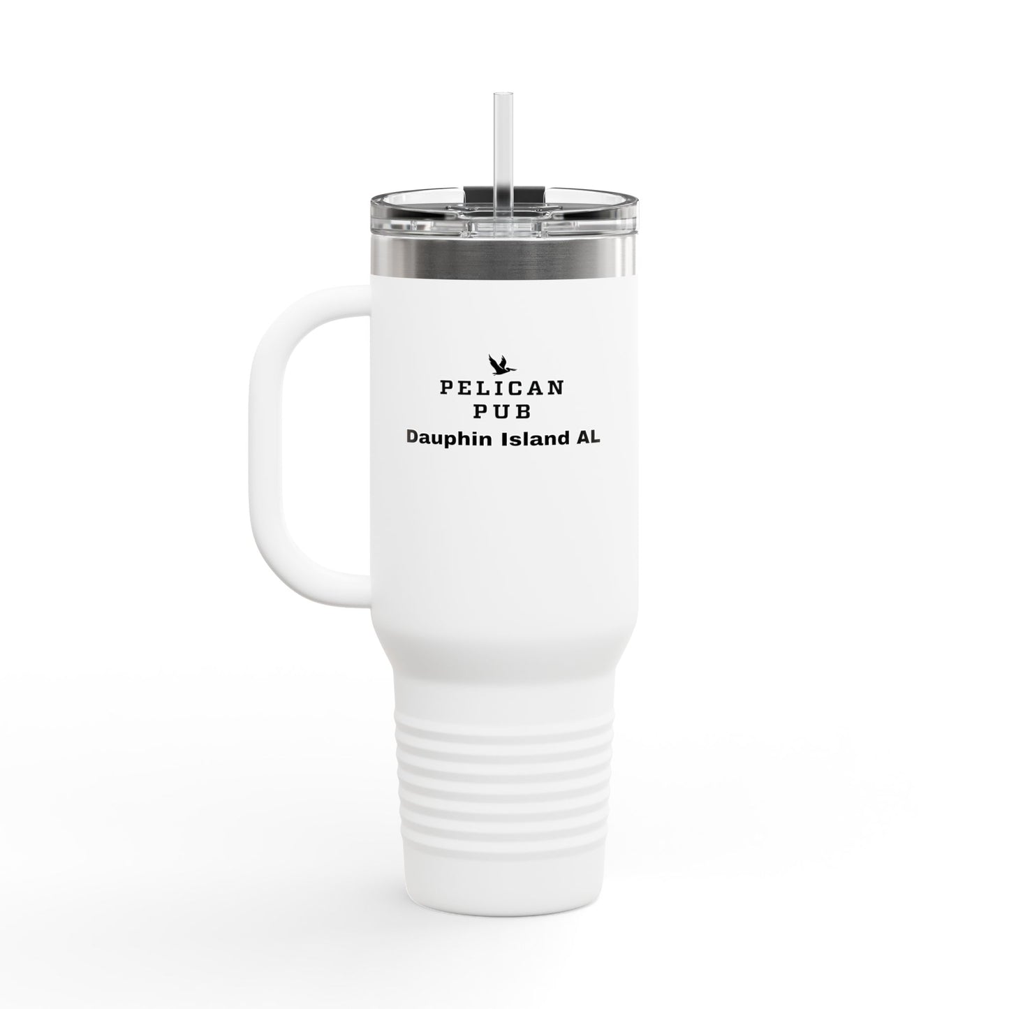 Pelican Pub Dauphin Island 40oz Insulated Travel Mug — Large Stainless Tumbler with Straw & Handle