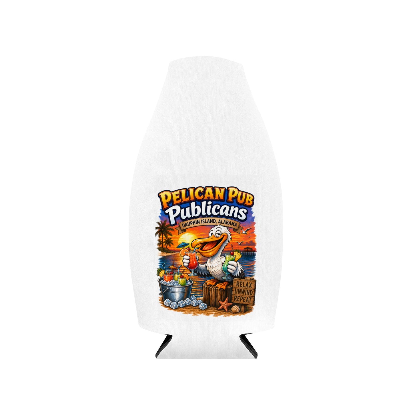 Pelican Pub Beach Pelican Zip-Up Bottle Cooler Sleeve | Can Koozie