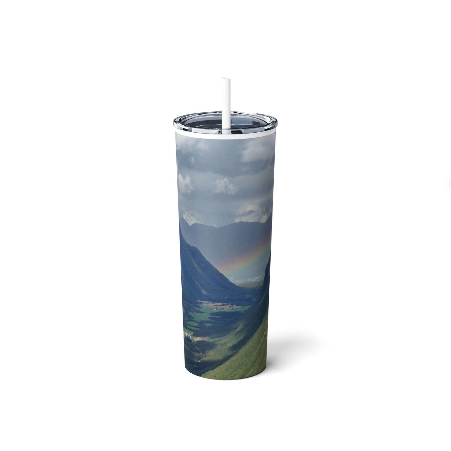 New Zealand Rainbow -Skinny Steel Tumbler with Straw, 20oz