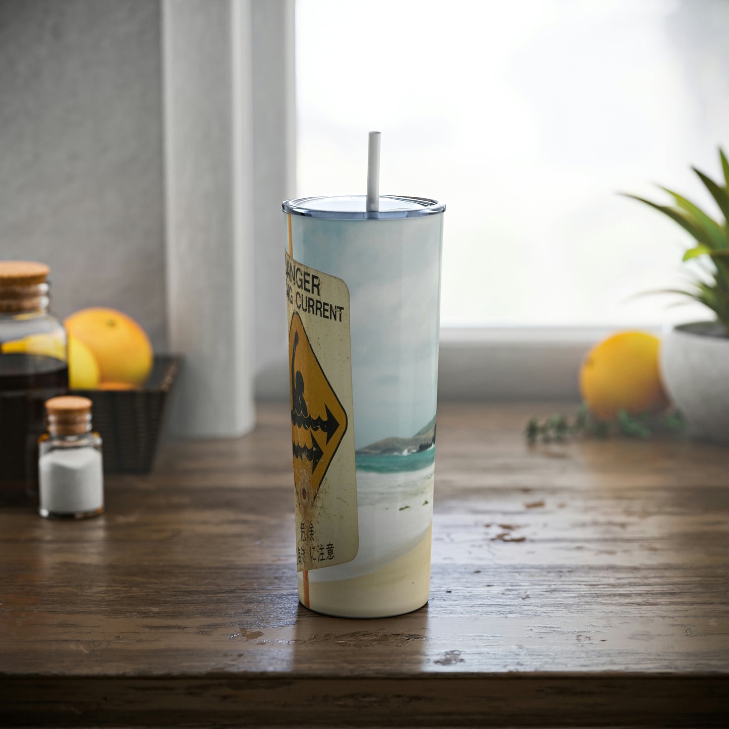 Danger Strong Current - Skinny Steel Tumbler with Straw, 20oz