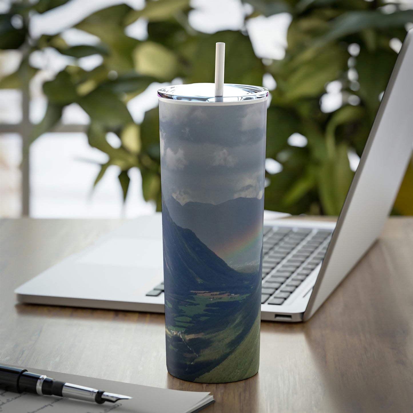 New Zealand Rainbow -Skinny Steel Tumbler with Straw, 20oz