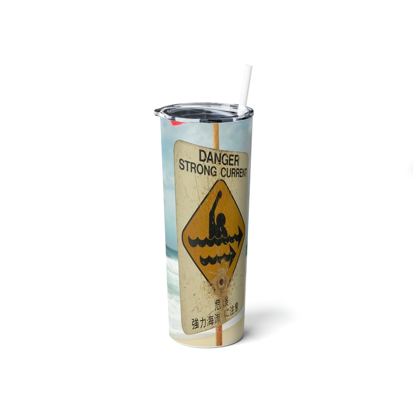 Danger Strong Current - Skinny Steel Tumbler with Straw, 20oz