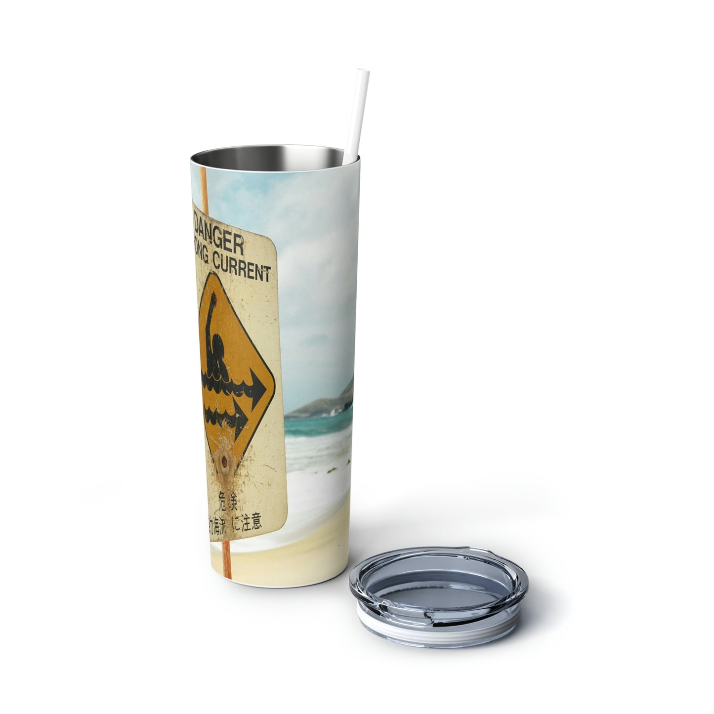 Danger Strong Current - Skinny Steel Tumbler with Straw, 20oz