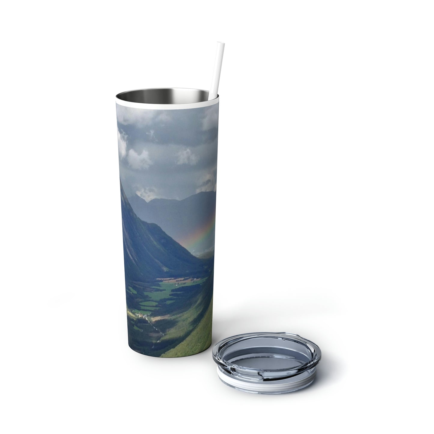 New Zealand Rainbow -Skinny Steel Tumbler with Straw, 20oz