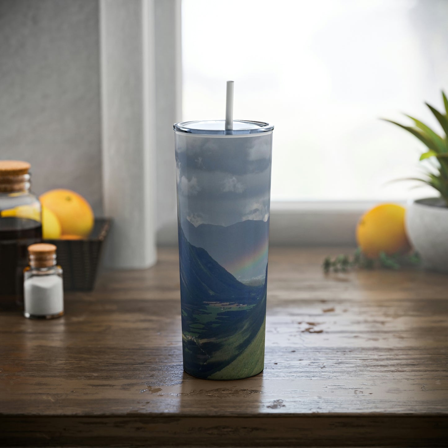 New Zealand Rainbow -Skinny Steel Tumbler with Straw, 20oz