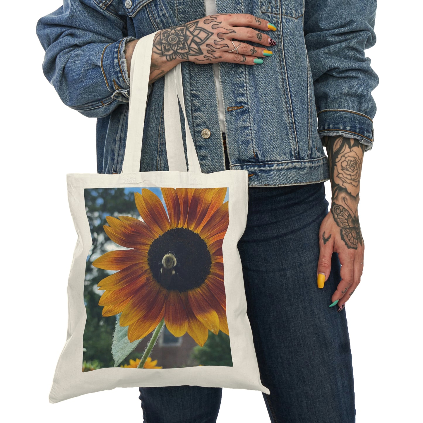 Sunflower and Bee- Natural Tote Bag