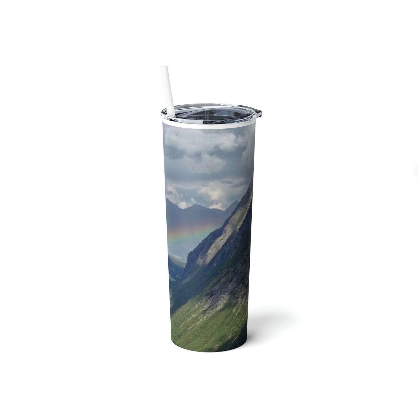 New Zealand Rainbow -Skinny Steel Tumbler with Straw, 20oz