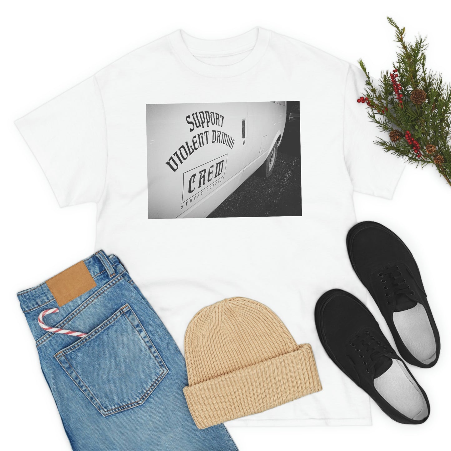 Support Violent Driving  CREW--Unisex Heavy Cotton Tee