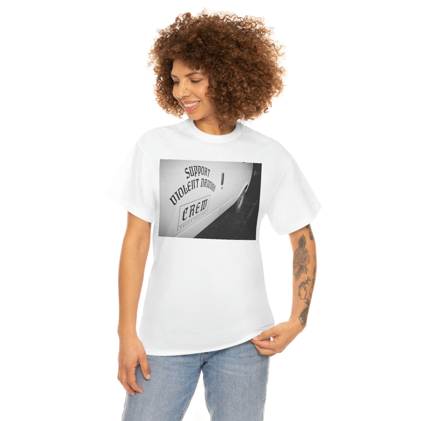 Support Violent Driving  CREW--Unisex Heavy Cotton Tee