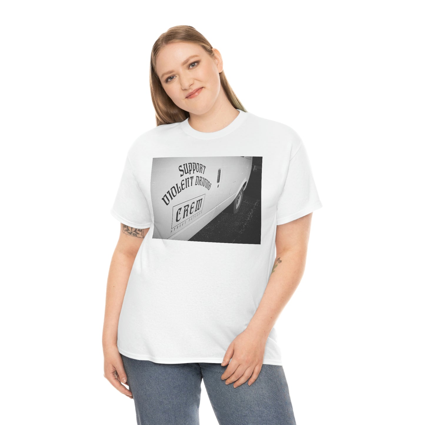 Support Violent Driving  CREW--Unisex Heavy Cotton Tee