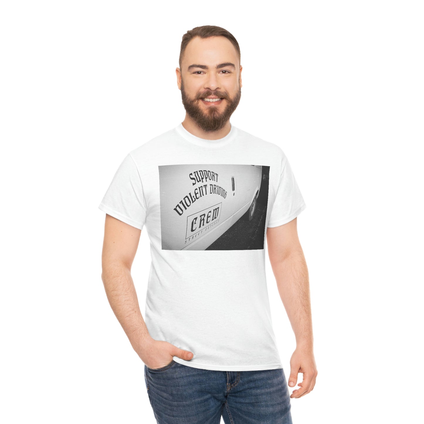 Support Violent Driving  CREW--Unisex Heavy Cotton Tee